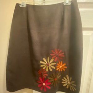 Alfani Brown Skirt with Embroidered & Beaded Flowers